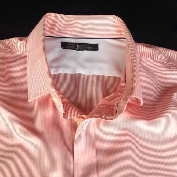 Banana Republic SZ L Slim Fit 100% Cotton Orange Striped Men's Button Up Shirt - Picture 1 of 15